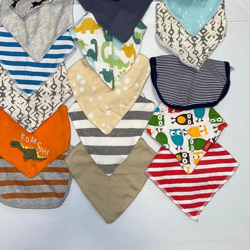 Baby Boy Lot of 27 Multi-color Bibs Lot One Size Bundle 1/2 used 1/2 new Feeding